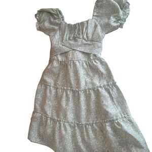 Rare Editions NWT Girls Light Green Floral Tiered Puff Sleeve Dress Size 10